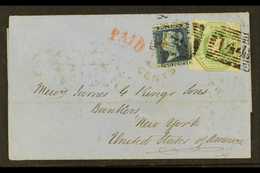 1856  (15 May) Entire To New York, Franked 1847-54 1s Green Die 2 Embossed SG 55, Three Margins, Just Touches At Base, S - Autres & Non Classés