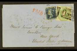 1856  (15 May) Entire To New York, Franked 1847-54 1s Green Die 2 Embossed SG 55, Three Margins, Just Touches At Base, S - Altri & Non Classificati