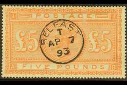 1867-83  £5 Orange On White Paper, SG 137, A Superb Used Example With Bright Fresh Colour, Full Perfs & A Crisp Centrall - Altri & Non Classificati