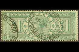 1891  £1 Green, SG 212, Used With Light Registered Oval Pmks. Fresh & Attractive. For More Images, Please Visit Http://w - Autres & Non Classés