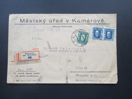 Tschechoslowakei 1926 Einschreiben Komarov Okr. Horovice 90. Mestsky Urad V Komarove. Okres Horovice - Storia Postale