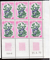 Saint Pierre Et Miquelon  404 Fleurs Bloc De 6 Coin Daté 25 9 1970  Neuf ** MNH Sin Charmela Cote 38.5 - Unused Stamps