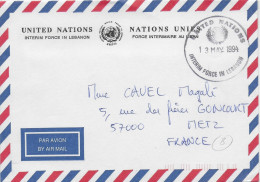 NATIONS UNIES - 1994 - ENVELOPPE Par AVION Des FORCES FRANCAISES Au LIBAN  => METZ - Military Postmarks From 1900 (out Of Wars Periods)