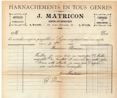 1919 - Facture Des Ets MATRICON - Lyon - Harnachements, Articles D'écurie, Courroies Mécaniques - Agriculture