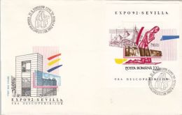 UNIVERSAL EXHIBITION, SEVILLA'92, BRANCUSI-PRAY SCULPTURE, COVER FDC, 1992, ROMANIA - 1992 – Séville (Espagne)