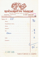 Coq Sur Ancienne Facture Du Restaurant Du Marché, Rue De L'Hôtel Dieu, Beaune (3/8/1973) - Sports & Tourism