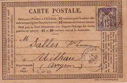 VAUCLUSE - CAVAILLON - CONVOYEUR STATION - PER.AV - 15c SAGE SUR CARTE PRECURSEUR DU 13-2-1878 - SIGNATURE DERRIVE TANNE - 1849-1876: Classic Period