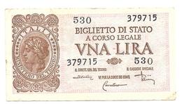 1944 - ITALIA Luogotenenza - Banconota LIRE 1 DiCristina Cavallaro Parisi - Italië – 1 Lira