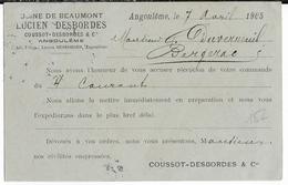 SEMEUSE - 1905 - CARTE ENTIER Avec REPIQUAGE COMMERCIAL "LUCIEN DESBORDES" à ANGOULEME (CHARENTE) - Cartoline Postali Ristampe (ante 1955)