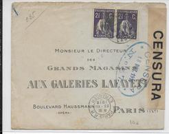 PORTUGAL - 1918 - ENVELOPPE IMPRIMEE GALERIES LAFAYETTE Avec CENSURE N°57 => PARIS - Storia Postale