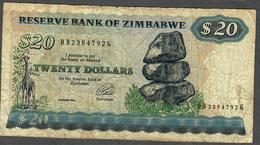 ZIMBABWE P4d 20 DOLLARS 1994 #DB/G Signature 3 FINE NO P.h. - Zimbabwe