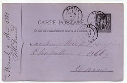 1881--entier Carte Postale SAGE 10c Noir -cachet  MANSLES-Charente--ALBI-81- - Cartes Postales Types Et TSC (avant 1995)