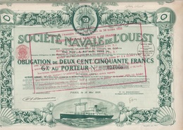 SOCIETE NAVALE DE L'OUEST - OBLIGATION DE 250 FRS - 6 % PORTEUR  -ANNEE 1923 -COULEUR VERTE - Navy