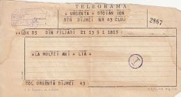 TELEGRAMME SENT FROM FOLOASI TO CLUJ NAPOCA, 1968, ROMANIA - Télégraphes