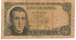 SPAIN P140  5  PESETAS 1951   F-VF - 5 Pesetas