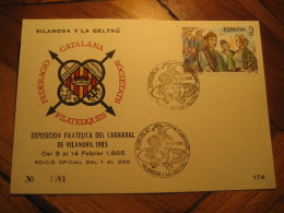 CARNIVAL Carnaval VILANOVA I LA GELTRU Barcelona 1985 Cancel Card SPAIN - Carnival