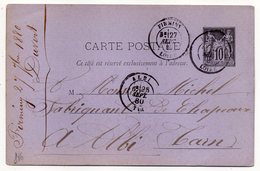 1880-entier Carte Postale SAGE 10c Noir-cachets FIRMINY - Loire--ALBI--Tarn - Standard Postcards & Stamped On Demand (before 1995)