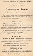 VP12.107 - PARIS 1913 - Programme Du Troisième Congrès De Médecine Légale .... à PARIS - Programmes
