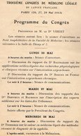 VP12.107 - PARIS 1913 - Programme Du Troisième Congrès De Médecine Légale .... à PARIS - Programas