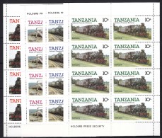 Tanzania 1985 Railway Trains Mi#268-271 Mint Never Hinged Blocks Of Eight - Tanzania (1964-...)