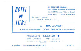 Carte De Visite Hôtel Du Jura, L. Boudier, Rue De Châteaurenaud, Louhans (juillet 1983) - Visitenkarten