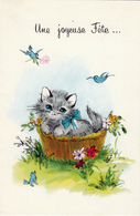 Chat,chaton,GRIS,cat,fleurs,et  Joyeuse Fete,une Vie Sans Soucis - Chats