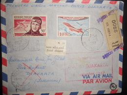 France Lettre Recommandee De Paris 1957 Pour Djakarta , Pr Liaison Aerienne Paris Djakarta - 1927-1959 Lettres & Documents