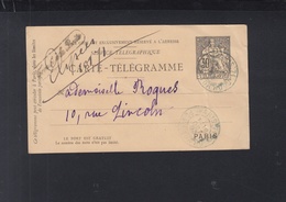 Carte Telegramme Paris 1893 - Pneumatische Post