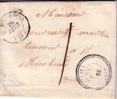 MARNE - AUVE - CACHET T22 DU 20 FEVRIER 1855 - TAXE MANUSCRITE 1 POUR ST MENEHOULD - RARE ASSOCIATION SANS TIMBRE AVEC T - 1849-1876: Classic Period