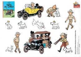 HERGE - ILLUSTRATEUR - TINTIN EN VOITURE - BELLE PLANCHE DE DECALCOMANIS - "TINTIN AU CONGO" - AUTOMOBILE - (15 X 21 Cm) - Hergé