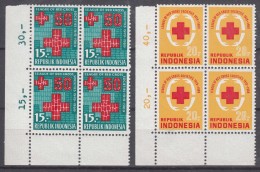 Indonesia 1969 Red Cross Mi#637-638 Mint Never Hinged Blocks Of Four - Indonésie