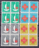 Indonesia 1963 Red Cross Mi#403-406 Mint Never Hinged Blocks Of Four - Indonesia