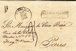 1838 - Lettre De LA HAVANE Pour Paris -  Entrée PAYS D'OUTREMER  + Bordeaux T13-taxe 25 D. - Maritime Post