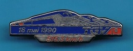 1 PIN'S //  ** TGV / 18 MAI 1990 // VITESSE 515,3 Km H ** . (Decat Paris) - TGV