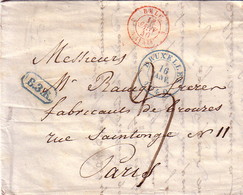 BELGIQUE - BRUXELLES -16 JANVIER 1840 - MARQUE B.3.R  - LETTRE POUR PARIS TAXE MANUSCRITE 9 - BELG. 3 VALnes 3 ROUGE - Entry Postmarks