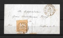 1858 Wurtemberg → 3 Kreuzer Orange Yellow Tubingen Cover To Lauffenan + Railway T.P.O. - Autres & Non Classés