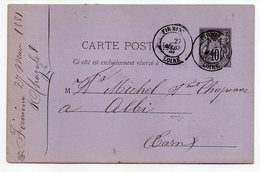 1881-entier Carte Postale  SAGE 10c Noir-cachets FIRMINY - Loire - Standard Postcards & Stamped On Demand (before 1995)