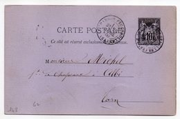 1880-entier Carte Postale SAGE 10c Noir- Cachets LE CHAMBON-FEUGEROLLES-Loire--Albi -Tarn - Standard Postcards & Stamped On Demand (before 1995)