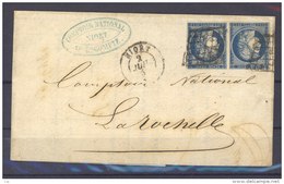 FRX 338 :  Yv  4a  (o) Bleu Foncé , Paire Sur Lettre De Niort Pour  La Rochelle 2 Juillet 50 - 1849-1850 Ceres