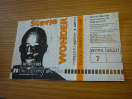Stevie Wonder Ticket D'entree Music Concert In Athens Greece 1989 Peace Conversation Tour - Biglietti Per Concerti