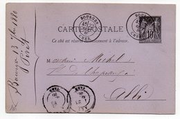 1880--entier Carte Postale  SAGE 10c Noir- Cachets BOURGES -Cher -   ALBI-Tarn - Standard Postcards & Stamped On Demand (before 1995)