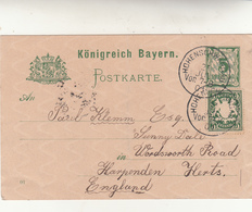 Hohenschwangau To Herpenden Herts, England. Postkarte Intero Postale Bayern 1901 - Autres & Non Classés
