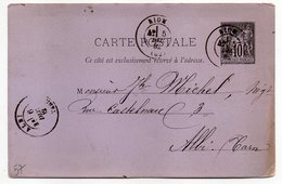 1882--entier Carte Postale  SAGE 10c Noir- Cachets RIOM -Puy De Dôme --   ALBI-Tarn - Cartes Postales Types Et TSC (avant 1995)
