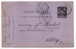 1880--entier Carte Postale  SAGE  10c Noir -- Cachets CHOLET Maine Et Loire  Et ALBI-Tarn - Cartes Postales Types Et TSC (avant 1995)