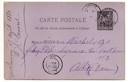 1880-entier Carte Postale  SAGE  10c Noir -- Cachet  ANNECY--Hte Savoie  Et ALBI-Tarn - Cartes Postales Types Et TSC (avant 1995)