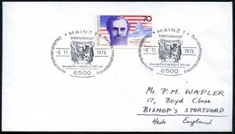 1976 (6.11.) , 6500 Mainz, Sonderstempel Auf 70 Pf. Carl Schurz (Mi.895 EF, + 10.- EUR) Ausl.-Brief (Bo.174) - Amerikani - Sonstige & Ohne Zuordnung