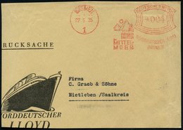 1935 (27.5.) Bremen 1, Absender-Freistempel (Reederei) Mit Pyramiden Von Gizeh, Bedarfs-Vorderseite - Alt-Ägypten, Assur - Other & Unclassified