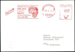 1984 (23.5.) 3000 Hannover 11, Absender-Freistempel Kestner-Museum Mit Alt-ägyptischem Frauenkopf, Inl.-Karte - Alt-Ägyp - Autres & Non Classés