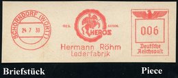 1939 (24.7.) SCHORNDORF (WÜRTT), Absender-Freistempel HEROS Lederfabrik = Reiter Auf Pegasus, Kleines Briefstück - Römis - Andere & Zonder Classificatie