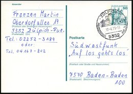 1979 5352 ZÜLPICH 1, Handwerbestempel Römerstadt.. (Ortsbild Mit Festungstürmen, Bedarfskarte (Bo.4) - Römische Geschich - Andere & Zonder Classificatie